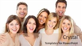  Presentation with friends - Presentation design featuring healty - group of friends young smiling background and a coral colored foreground