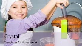  Presentation with juice - Slide set enhanced with healty - little girl making fresh carrot background and a light blue colored foreground