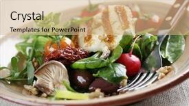  Presentation with spinach - Audience pleasing PPT layouts consisting of healty - salad with mushrooms spinach tomatoes backdrop and a coral colored foreground