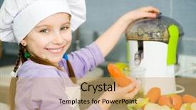  Presentation with fresh cut fruits vegetables - Colorful presentation theme enhanced with healty - smily cute girl making fresh backdrop and a yellow colored foreground