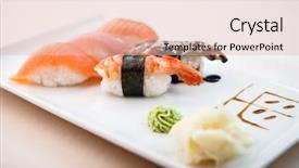  Presentation with trout - Theme featuring healty - sushi set with shrimp tuna background and a lemonade colored foreground