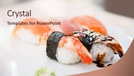  Presentation with trout - Slide deck with healty - sushi set with shrimp tuna background and a lemonade colored foreground