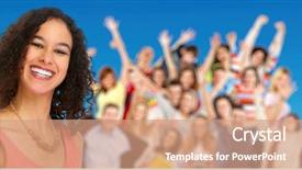  Presentation with healty - Cool new presentation with healty - young smiling woman and group backdrop and a coral colored foreground