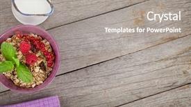 Presentation with healty - PPT theme with healty breakfast with muesli berries background and a gray colored foreground