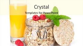  Presentation with orange juice - Audience pleasing presentation theme consisting of healty breakfast with muesli berries backdrop and a  colored foreground