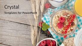  Presentation with orange juice - Presentation theme consisting of healty breakfast with muesli berries background and a mint green colored foreground