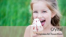  Presentation with food ice - Beautiful theme featuring healty food - beautiful little girl eats ice-cream backdrop and a soft green colored foreground