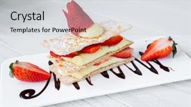  Presentation with healty - Slides enhanced with healty food - strawberry mille feuille cake background and a light gray colored foreground