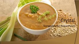  Presentation with healty - Beautiful PPT layouts featuring healty life - barley soup on bowl backdrop and a gold colored foreground