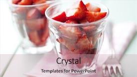  Presentation with fresh strawberry glass of berry - PPT theme with healty life - fresh strawberry pieces background and a coral colored foreground