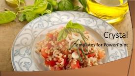  Presentation with healty - PPT theme featuring healty life - salad with spelt and tomatoes background and a coral colored foreground