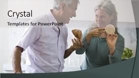  Presentation with healthy food and tea - Audience pleasing PPT theme consisting of healty life - senior couple choosing healthy food backdrop and a light gray colored foreground