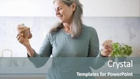  Presentation with rice - PPT theme with healty life - senior woman choosing between rice background and a gray colored foreground