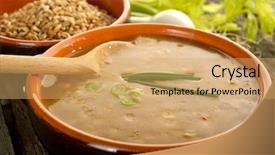  Presentation with healty - Beautiful slides featuring healty life - spelt soup on bowl backdrop and a yellow colored foreground