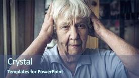  Presentation with headache - Slide deck enhanced with heamorrhagic stroke - elderly woman with a headache background and a ocean colored foreground