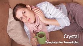  Presentation with sneezing - Cool new presentation design with heamorrhagic stroke - young woman is sick she backdrop and a violet colored foreground