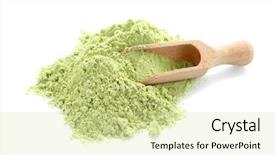  Presentation with ashwagandha powder - Audience pleasing PPT theme consisting of heap of barley grass powder backdrop and a  colored foreground
