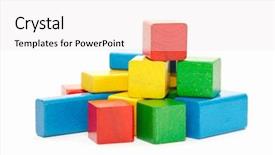  Presentation with rustic wood wooden frame - PPT theme having heap of color wooden bricks background and a sky blue colored foreground