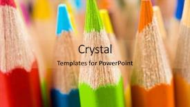  Presentation with colored pencils - Theme having close up creative designer - heap of colored pencils studio background and a coral colored foreground