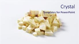  Presentation with celery - Presentation enhanced with heap of cubed celery on white background background and a sky blue colored foreground