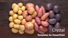  Presentation with rustic - Slide set featuring heap of different types of potatoes on dark wooden rustic table background and a tawny brown colored foreground