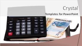  Presentation with notepad - Amazing slide deck having heap-of-dollars-and-euro backdrop and a white colored foreground