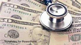  Presentation with stethoscope medication - PPT theme consisting of heap-of-dollars-with-stethoscope background and a mint green colored foreground