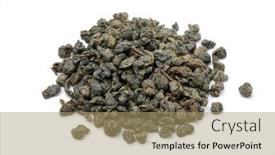  Presentation with green tea - Amazing PPT theme having heap-of-dried-chinese-green backdrop and a coral colored foreground