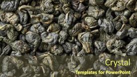  Presentation with green tea - Colorful slide set enhanced with heap-of-dried-chinese-green backdrop and a tawny brown colored foreground