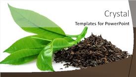  Presentation with tea leaves fresh green leaf - Presentation having heap-of-dried-tea background and a white colored foreground