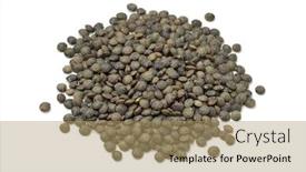  Presentation with lentils - Colorful presentation theme enhanced with heap of du puy lentils isolated on white background backdrop and a coral colored foreground