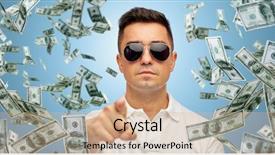  Presentation with people falling - Theme consisting of heap of falling dollar money background and a coral colored foreground