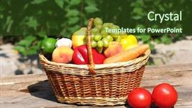  Presentation with fresh fruits vegetables - PPT theme having heap of fresh fruits and vegetables in basket on table outdoors background and a tawny brown colored foreground
