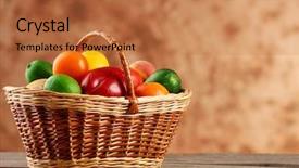  Presentation with fresh fruits vegetables - Theme having heap of fresh fruits and vegetables in basket on wooden table close up background and a red colored foreground