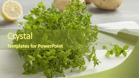  Presentation with cutting board - Presentation design consisting of heap-of-fresh-green-chickweed background and a tawny brown colored foreground