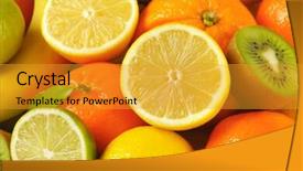  Presentation with tropical fruit - PPT layouts consisting of heap of fresh tropical fruit - full frame background and a gold colored foreground