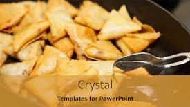  Presentation with indian - PPT theme consisting of heap-of-fried-indian-samosa background and a gold colored foreground