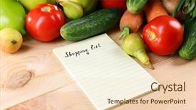  Presentation with fresh cut fruits vegetables - Amazing PPT theme having heap of fruits and vegetables backdrop and a lemonade colored foreground