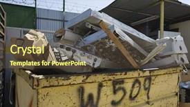  Presentation with waste - Amazing PPT layouts having heap of garbage in waste container backdrop and a tawny brown colored foreground