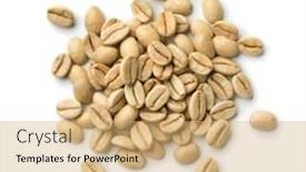  Presentation with green coffee beans - Audience pleasing theme consisting of heap-of-indian-malabar-green backdrop and a coral colored foreground