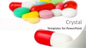  Presentation with medical pills - Cool new slide deck with heap-of-medical-pills-isolated backdrop and a sky blue colored foreground