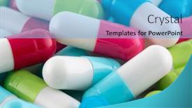  Presentation with medicine - Slide set consisting of heap-of-medicine-colorful-pills background and a teal colored foreground