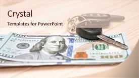 Presentation with car key - PPT theme featuring heap of money and car background and a lemonade colored foreground