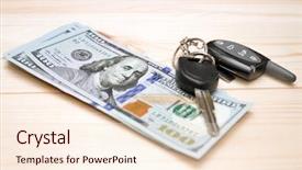 Presentation with car key - Cool new PPT layouts with heap of money and car backdrop and a lemonade colored foreground