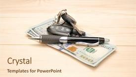  Presentation with pen - PPT theme with heap of money and pen background and a cream colored foreground