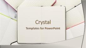  Presentation with notebook paper - Presentation design enhanced with heap of paper notebook top view background and a sky blue colored foreground