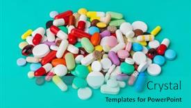  Presentation with medical pills - PPT theme enhanced with heap-of-pills-green-medical background and a teal colored foreground