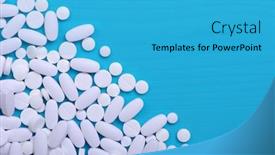  Presentation with pills - Presentation consisting of heap-of-pills-on-blue background and a teal colored foreground