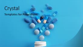  Presentation with pills - Cool new PPT theme with heap of pills on blue backdrop and a teal colored foreground