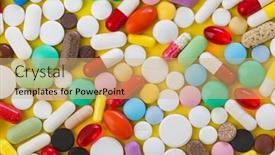  Presentation with yellow medical - PPT theme consisting of heap-of-pills-yellow-medical background and a coral colored foreground